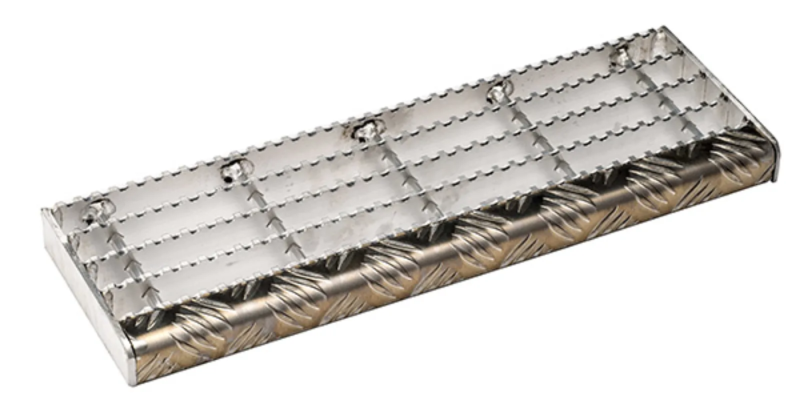 Aluminum stair tread with serrated anti-slip surface and nosing